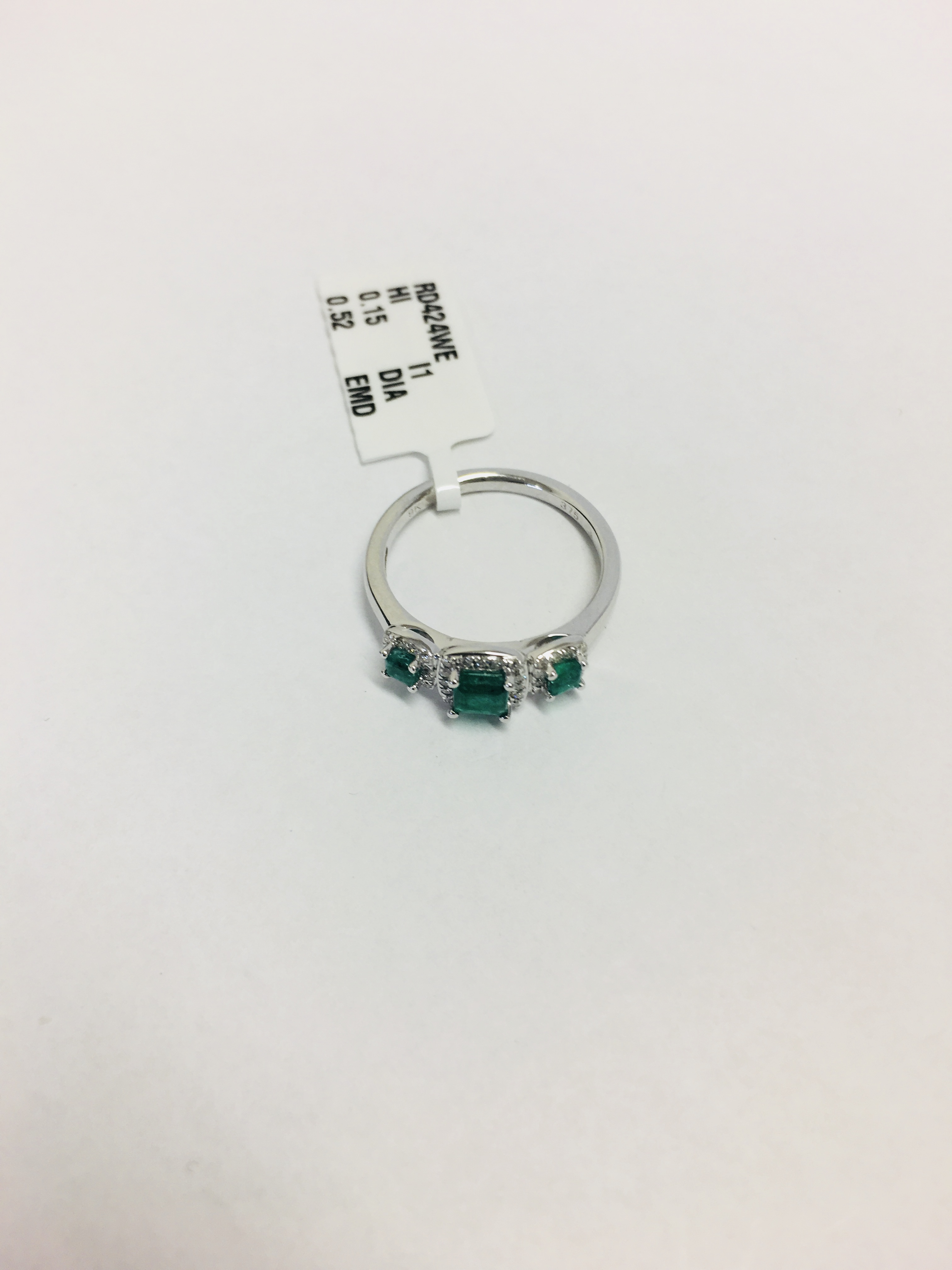 9Ct White Gold Diamond Emerald Cluster Ring, - Image 2 of 6