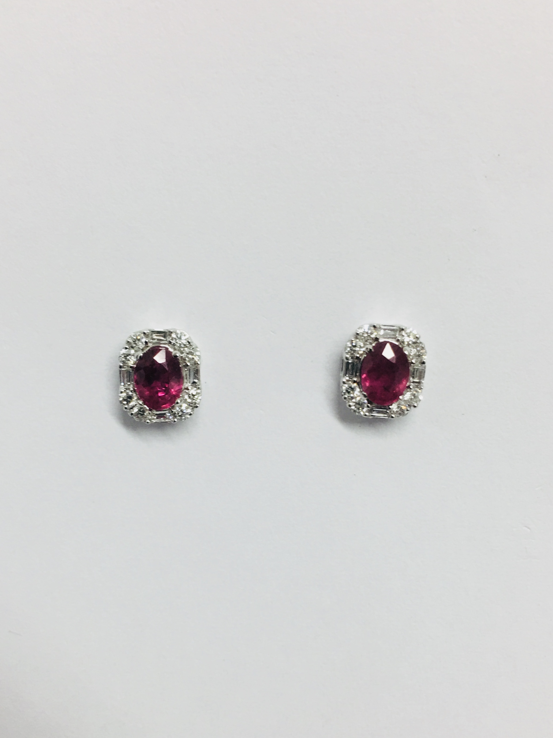 18Ct White Gold Ruby Diamond Stud Earrings, - Image 4 of 4