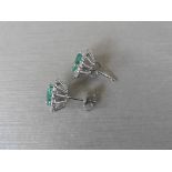 1.60Ct Emerald And Diamond Cluster Style Stud Earrings.