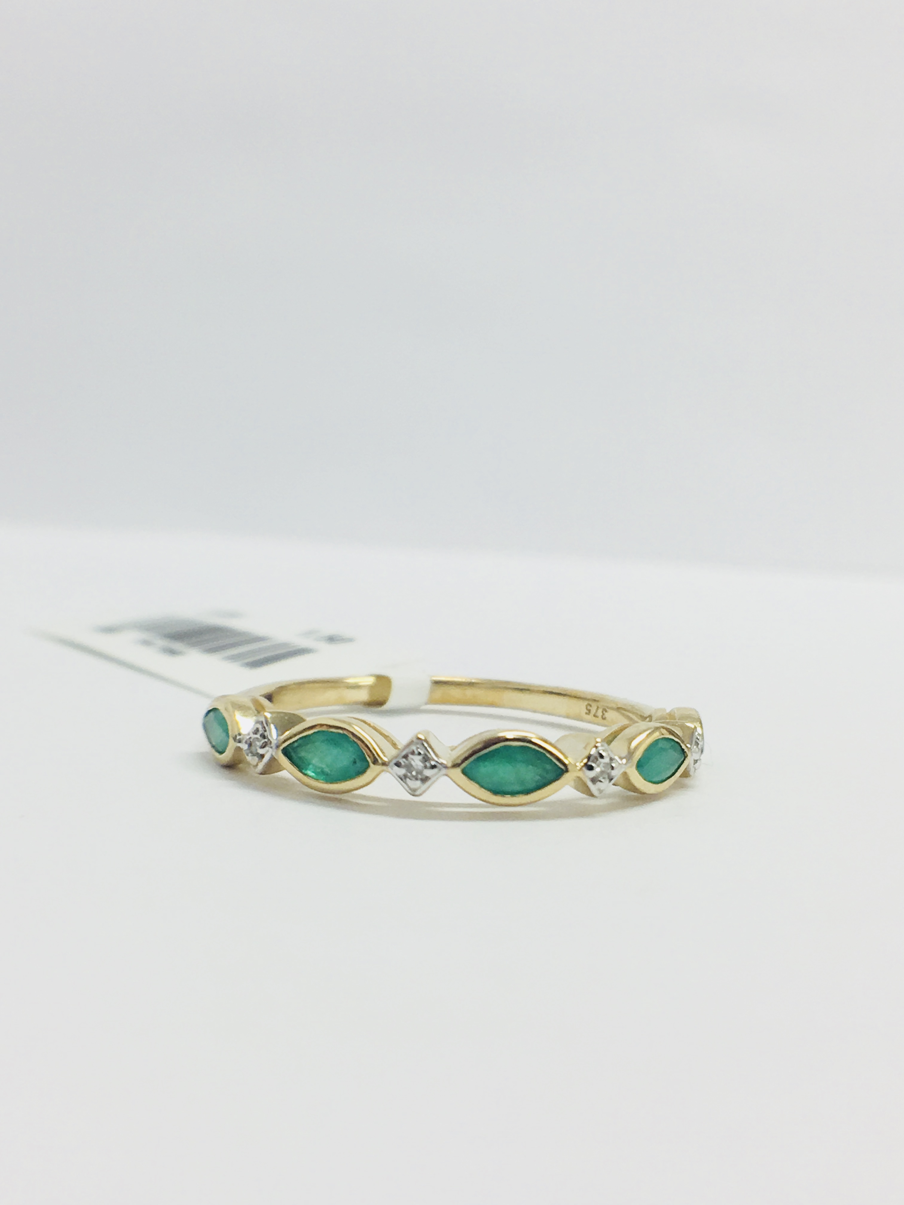 9Ct Yellow Gold Emerald Diamond Band Ring, - Image 8 of 9