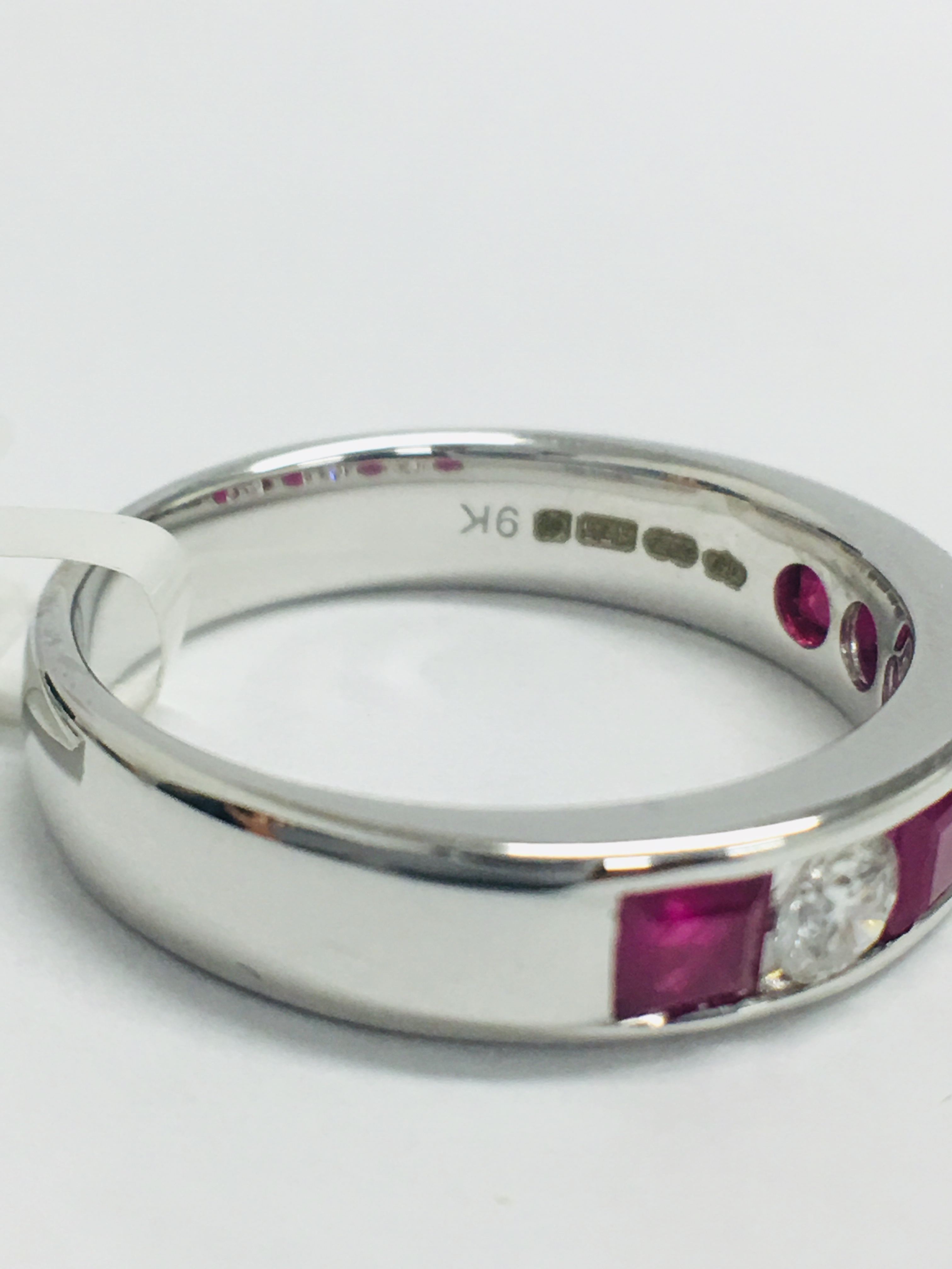 9Ct White Gold Ruby Diamond Channel Set Ring, - Image 7 of 9