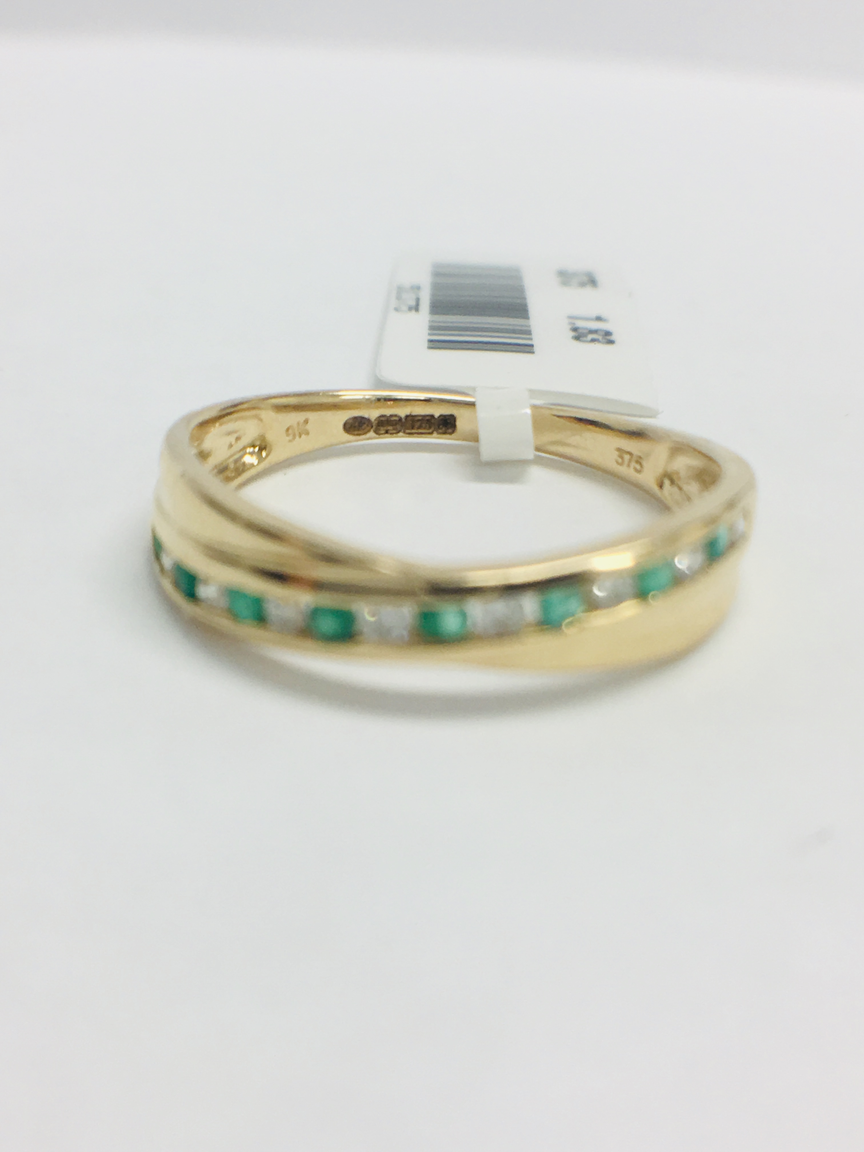 9Ct Yellow Gold Emerald Diamond Crossover Band Ring, - Image 2 of 11