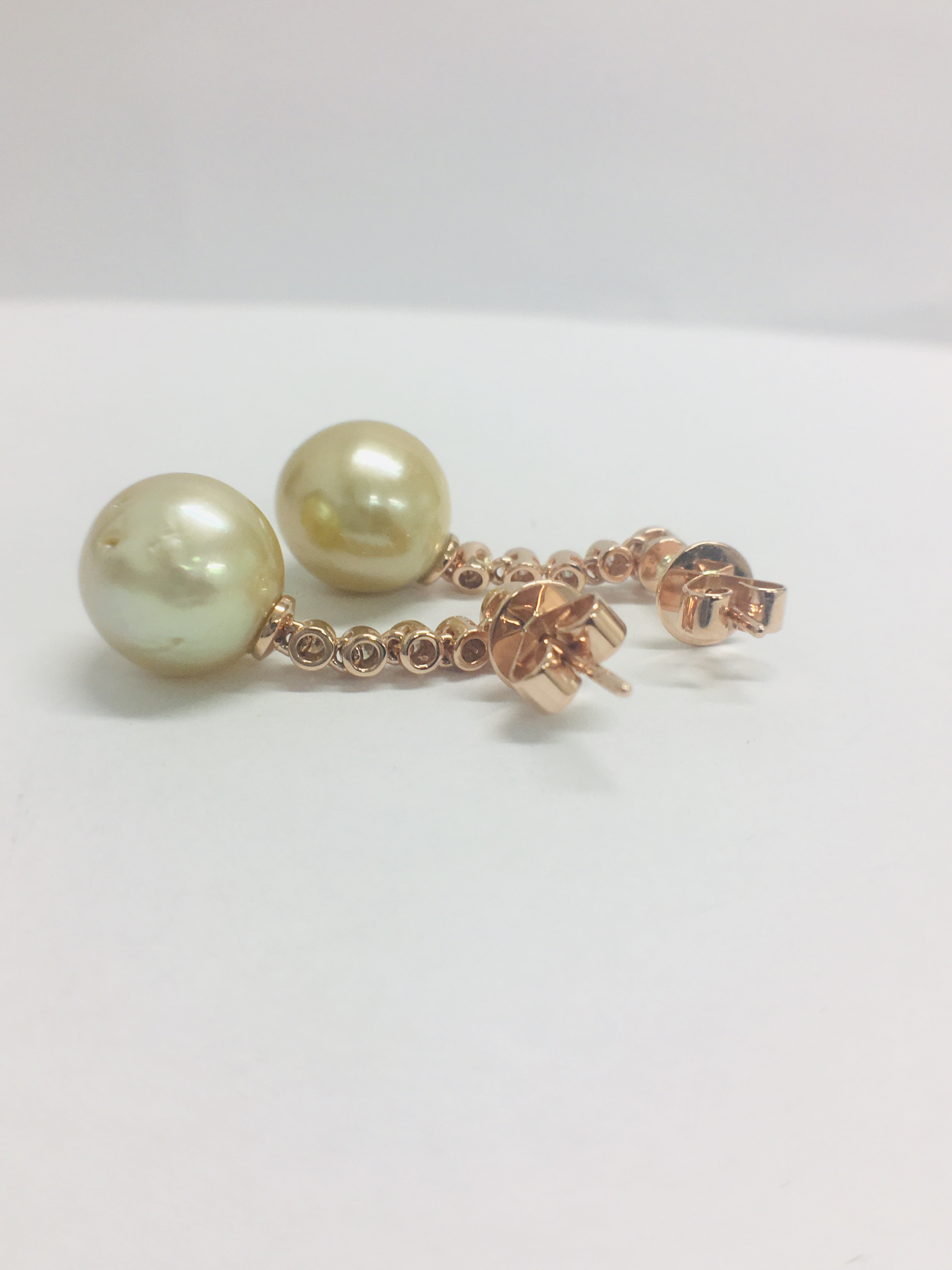 Pair 14Ct Rose Gold Pearl And Diamond Drop Earrings. - Image 6 of 8