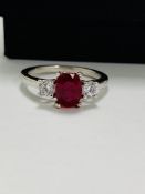 Platinum Ruby Diamond three stone ring