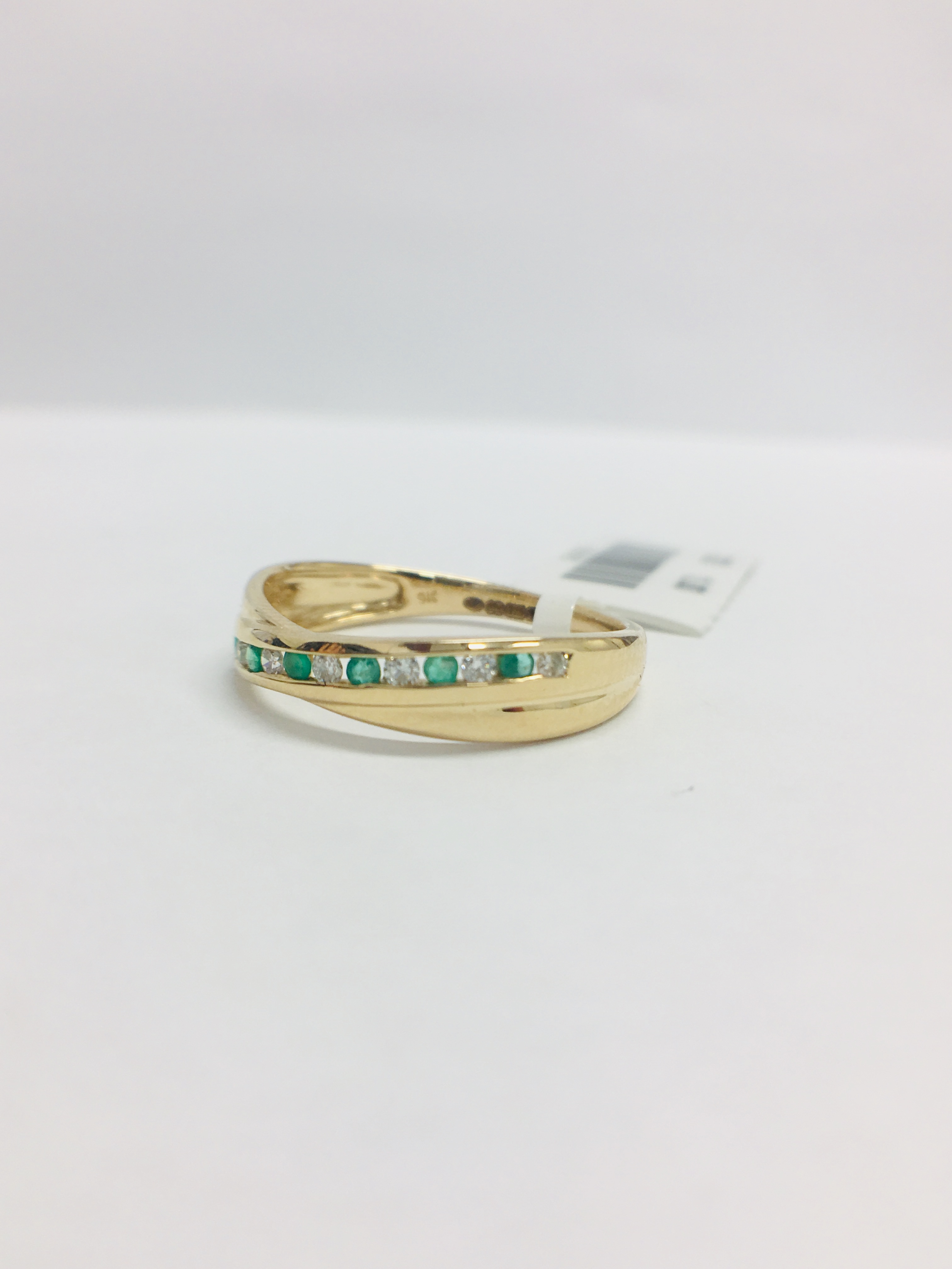 9Ct Yellow Gold Emerald Diamond Crossover Band Ring, - Image 3 of 11