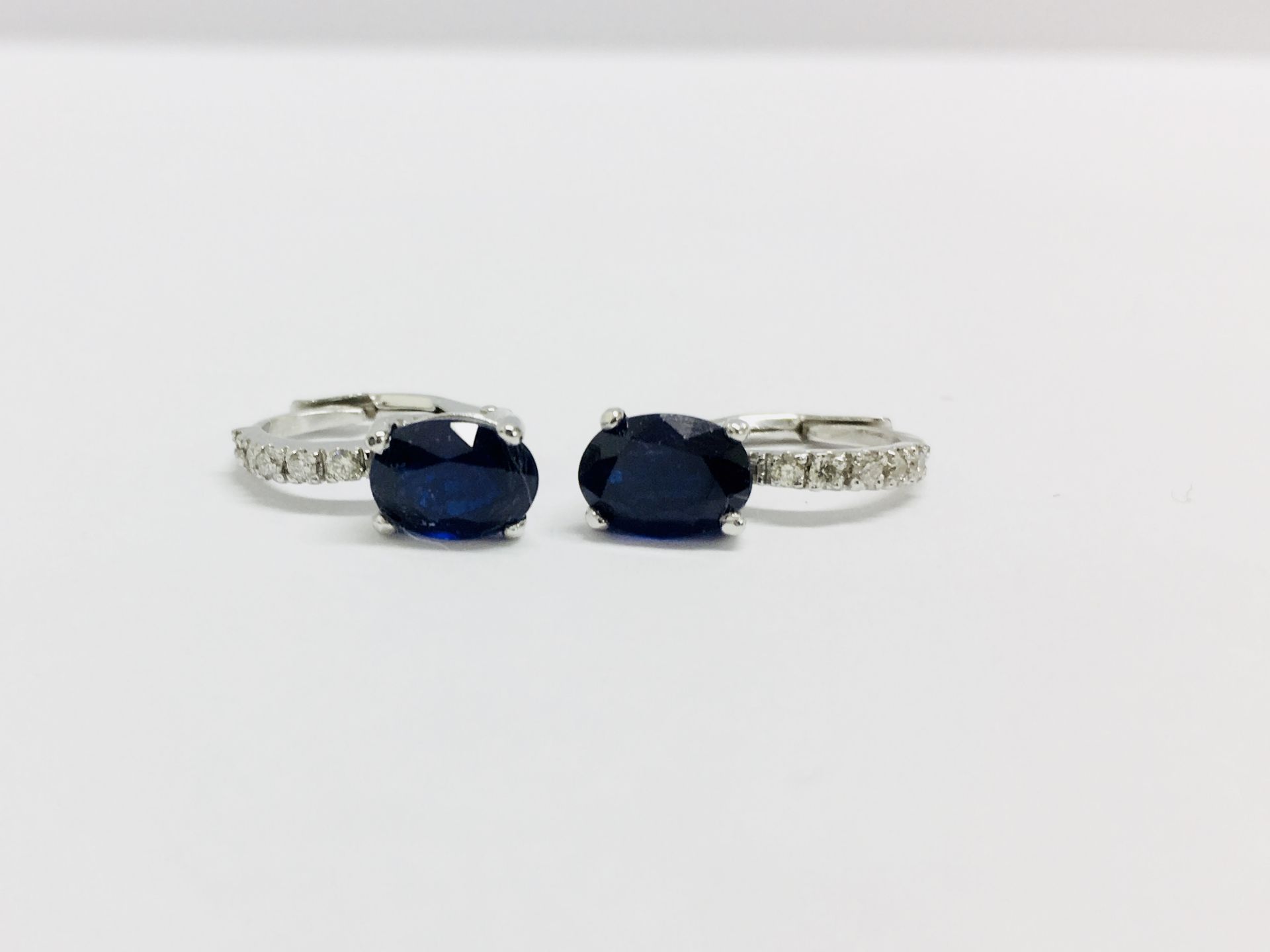 1.60Ct Sapphire And Diamond Hoop Style Earrings. - Image 6 of 7