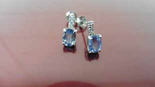 Ceylon Sapphire And Diamond Drop Style Earrings Each With An Oval Cut Sapphire,