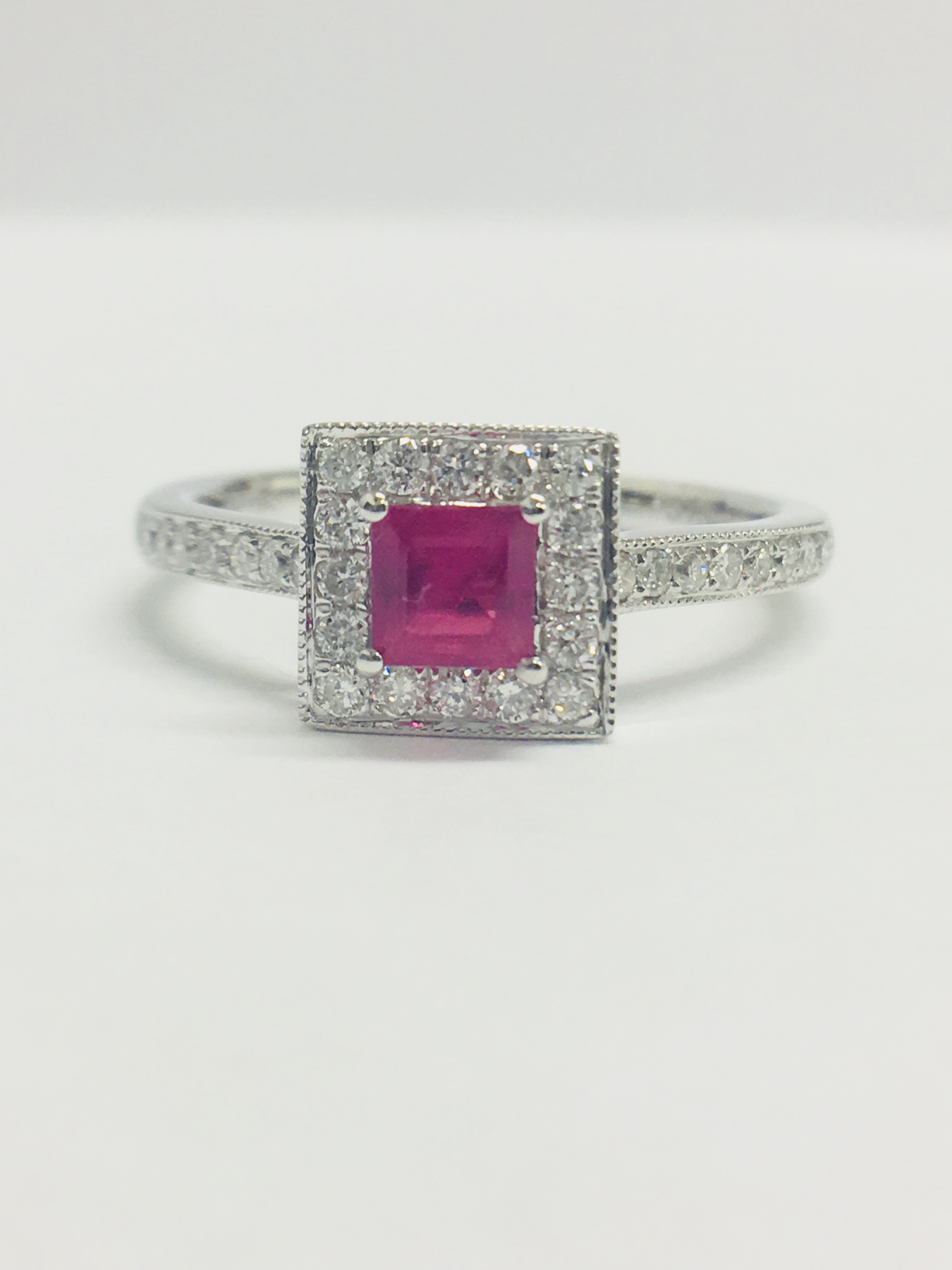 9Ct White Gold Ruby Diamond Cluster Ring,