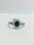 9Ct White Gold Sapphire Diamond Cluster Ring,