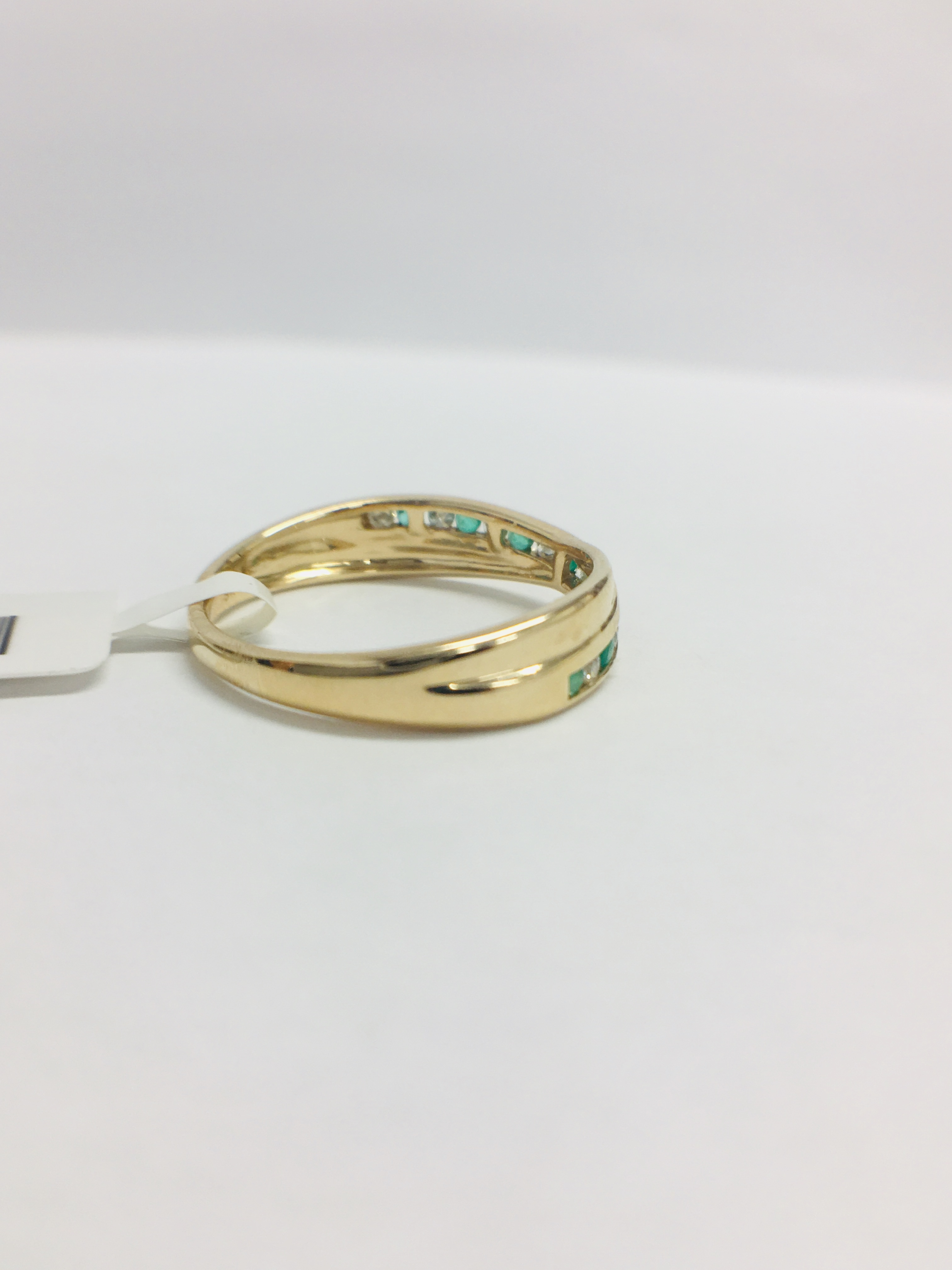 9Ct Yellow Gold Emerald Diamond Crossover Band Ring, - Image 7 of 11