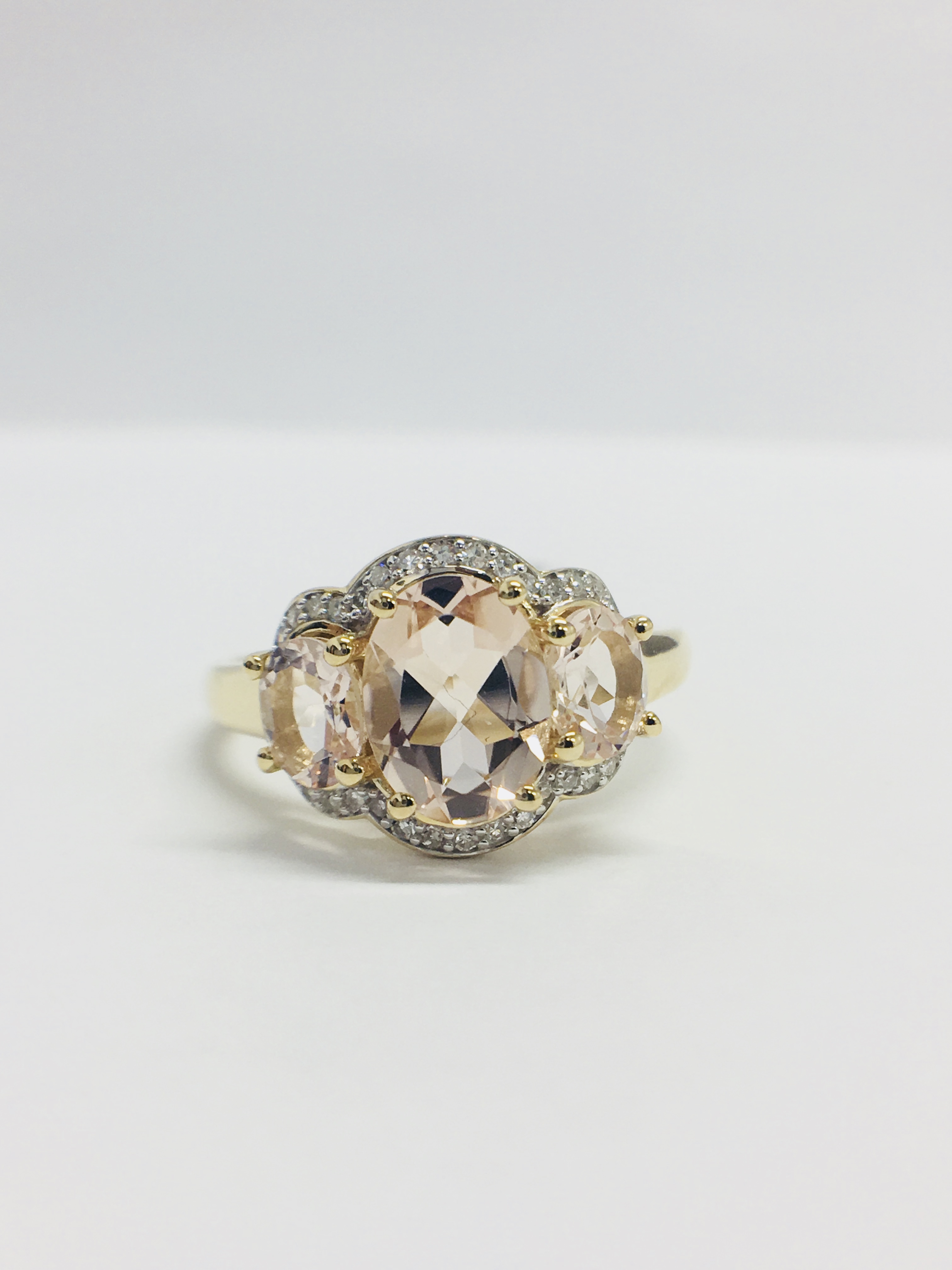 9ct yellow gold morganite and diamond ring