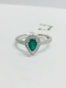 9Ct Emerald Diamond Cluster Ring Pearshape Design,