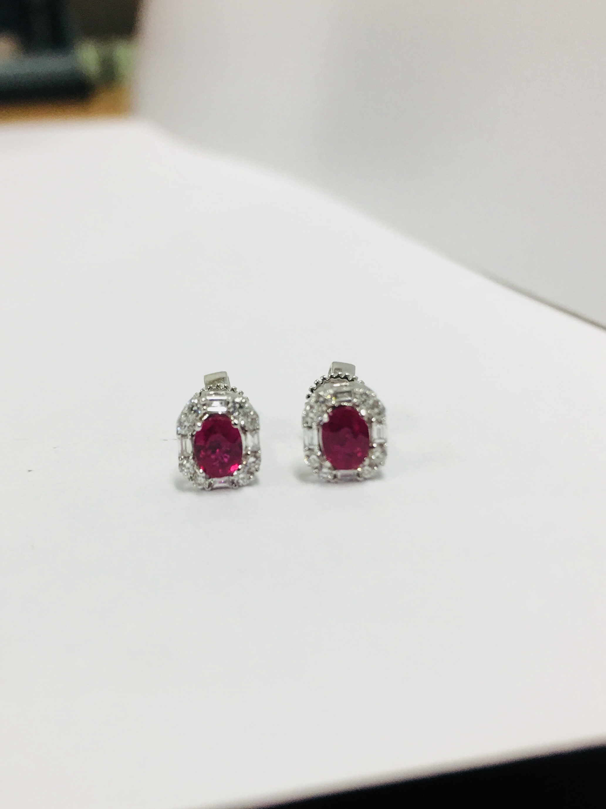 18Ct White Gold Ruby Diamond Stud Earrings,