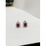 18Ct White Gold Ruby Diamond Stud Earrings,