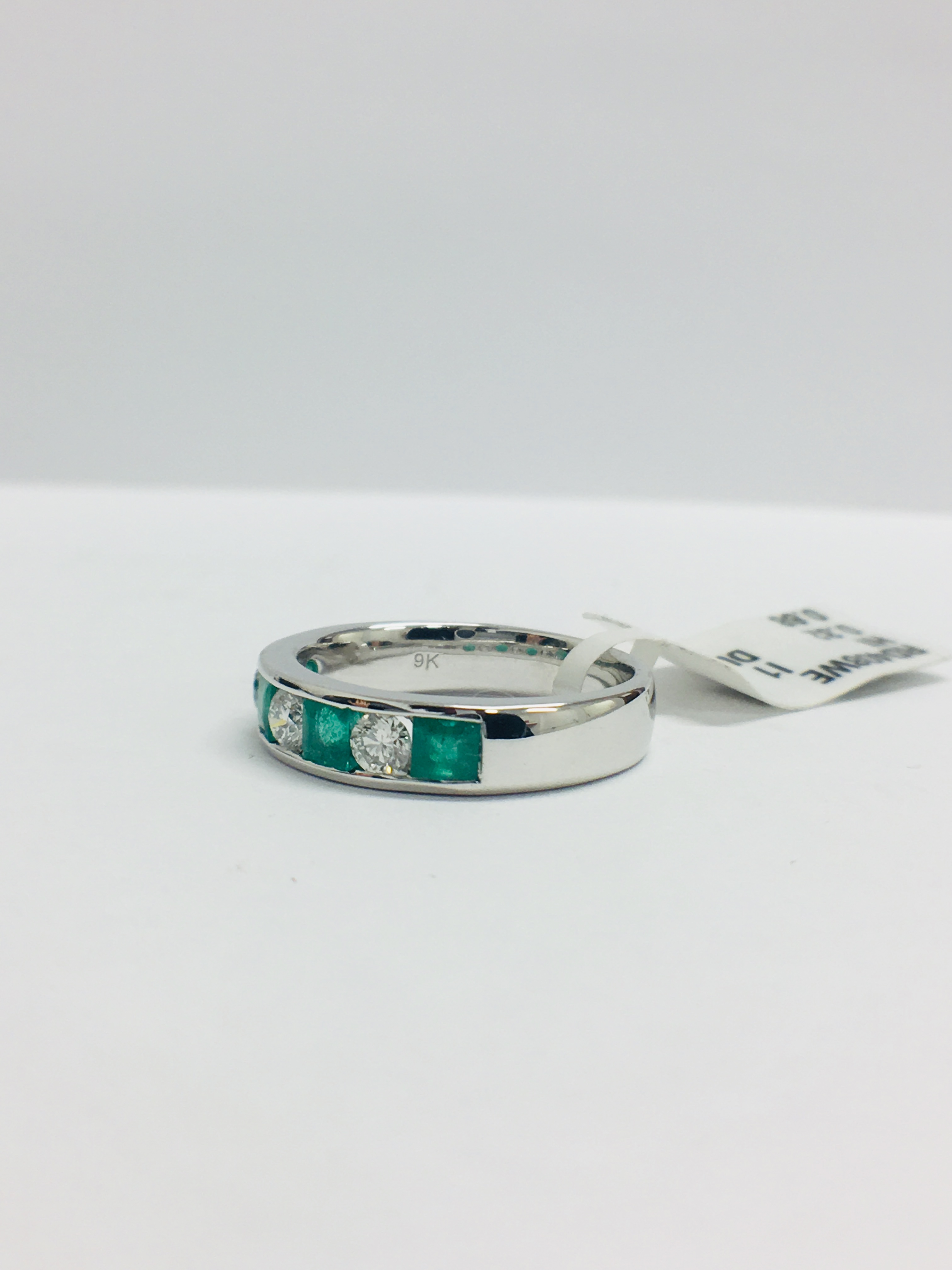 9Ct White Gold Emerald Diamond Channel Set Ring, - Image 3 of 13