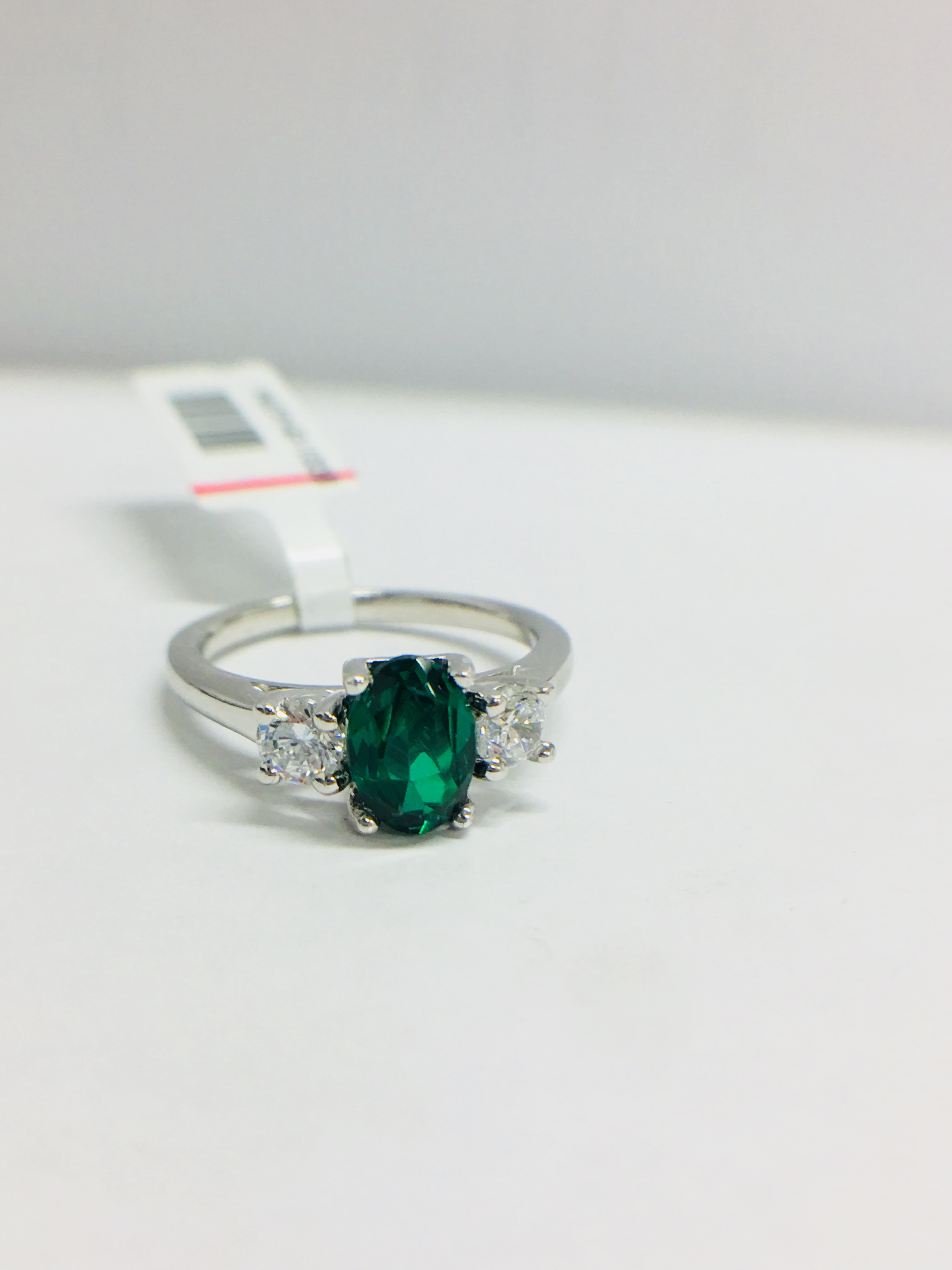 Platinum Emerald & Diamond Trilogy Ring, - Image 9 of 10