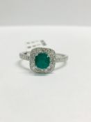 9Ct White Gold Cushion Shape Emerald Diamond Dress Ring,