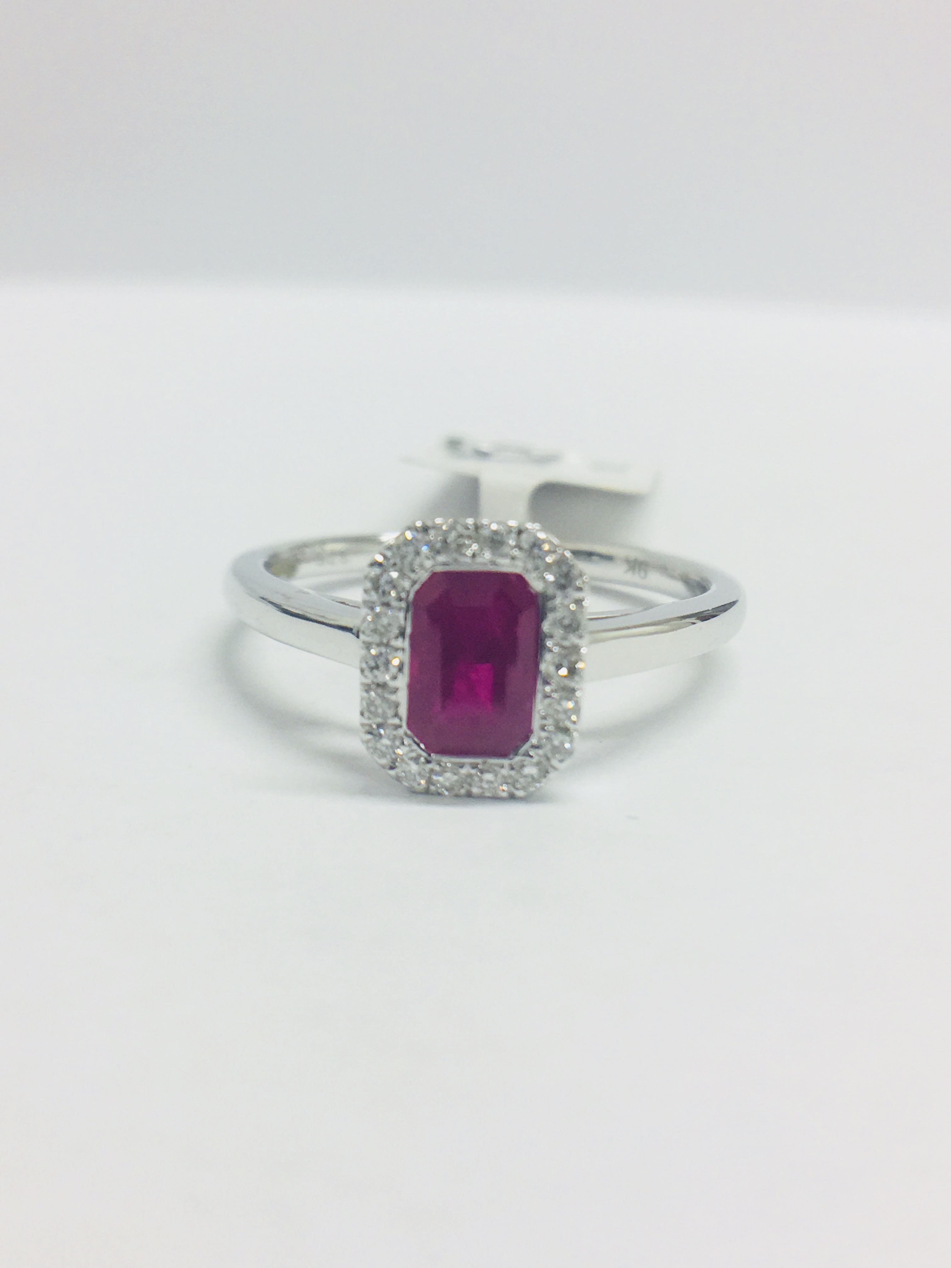 9Ct White Gold Ruby Diamond Cluster Ring,