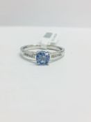 Platinum Ceylon Sapphire Diamond Halo Style Ring,