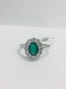 18Ct White Gold Emerald Diamond Cluster Ring,