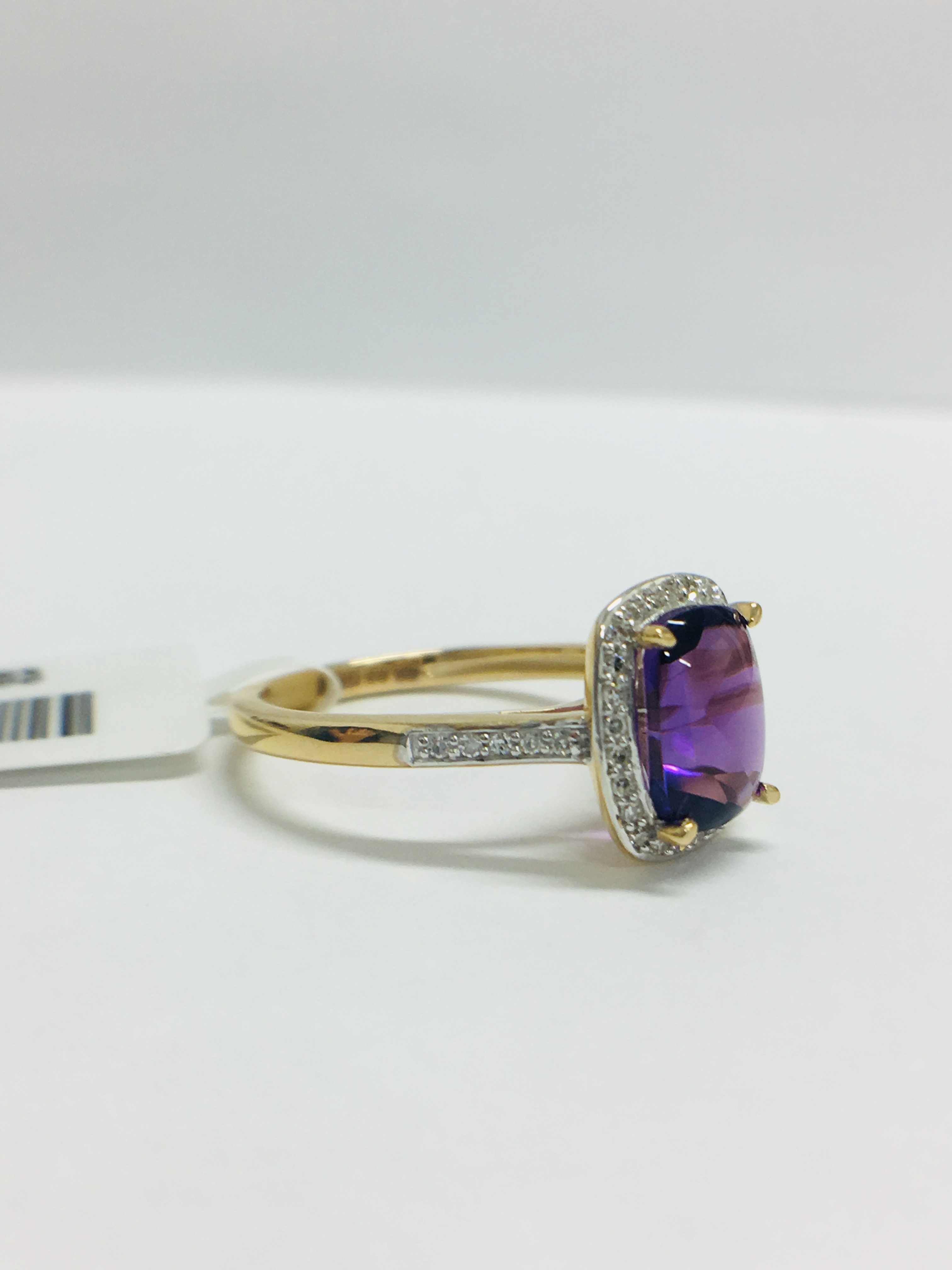 9ct yellow gold Amethyst and diamond ring - Image 8 of 11