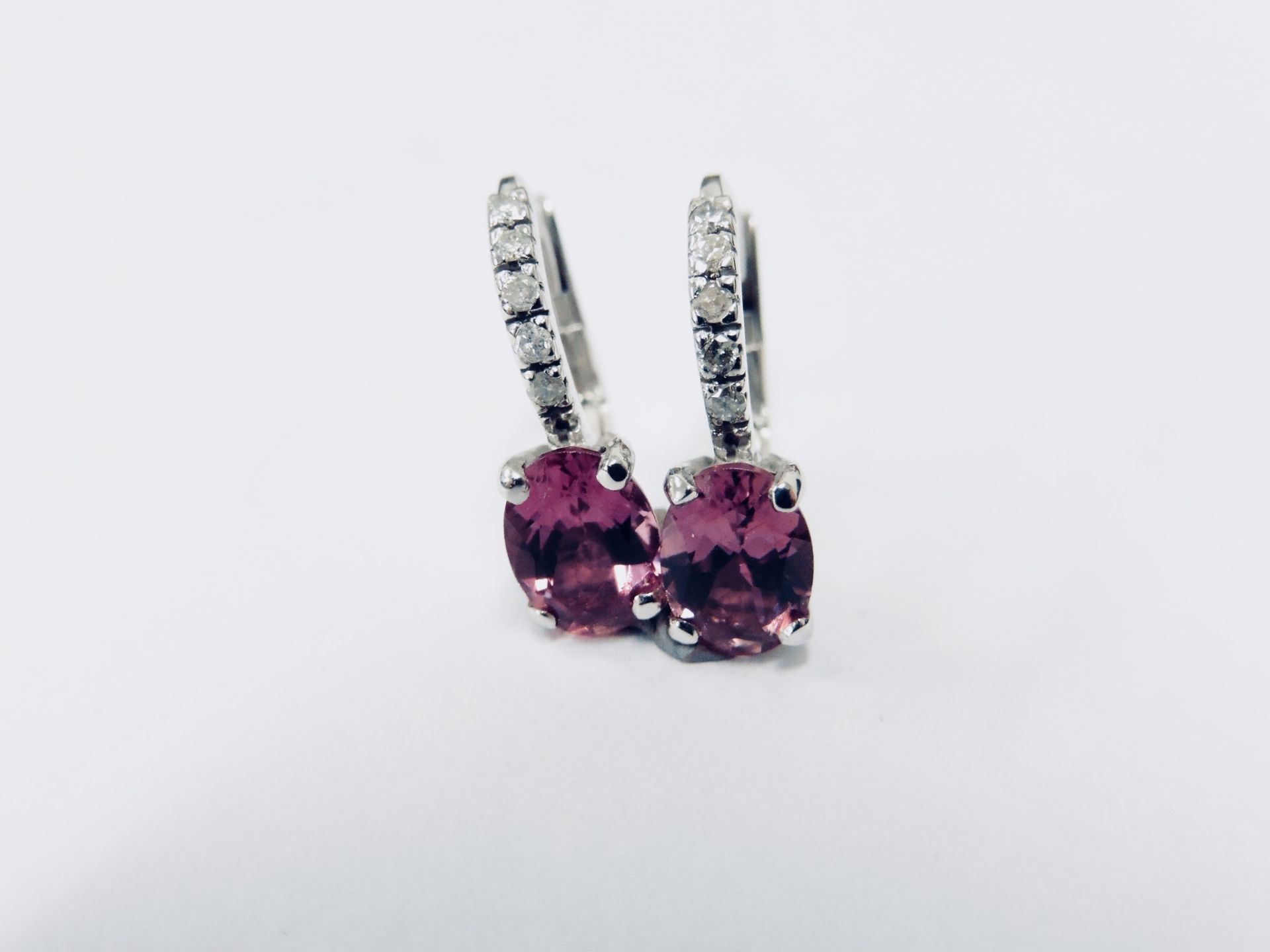 1.60Ct Pink Tourmaline And Diamond Hoop Style Earrings.