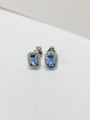 9Ct Tanzanite Diamond Cluster Earrings,