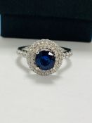 Platinum Sapphire And Diamond Double Halo Style Ring,