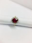 18Ct Yellow/White Gold Ruby Diamond Cluster Ring,