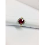 18Ct Yellow/White Gold Ruby Diamond Cluster Ring,