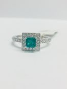 9Ct White Gold Emerald Diamond Cluster Ring,