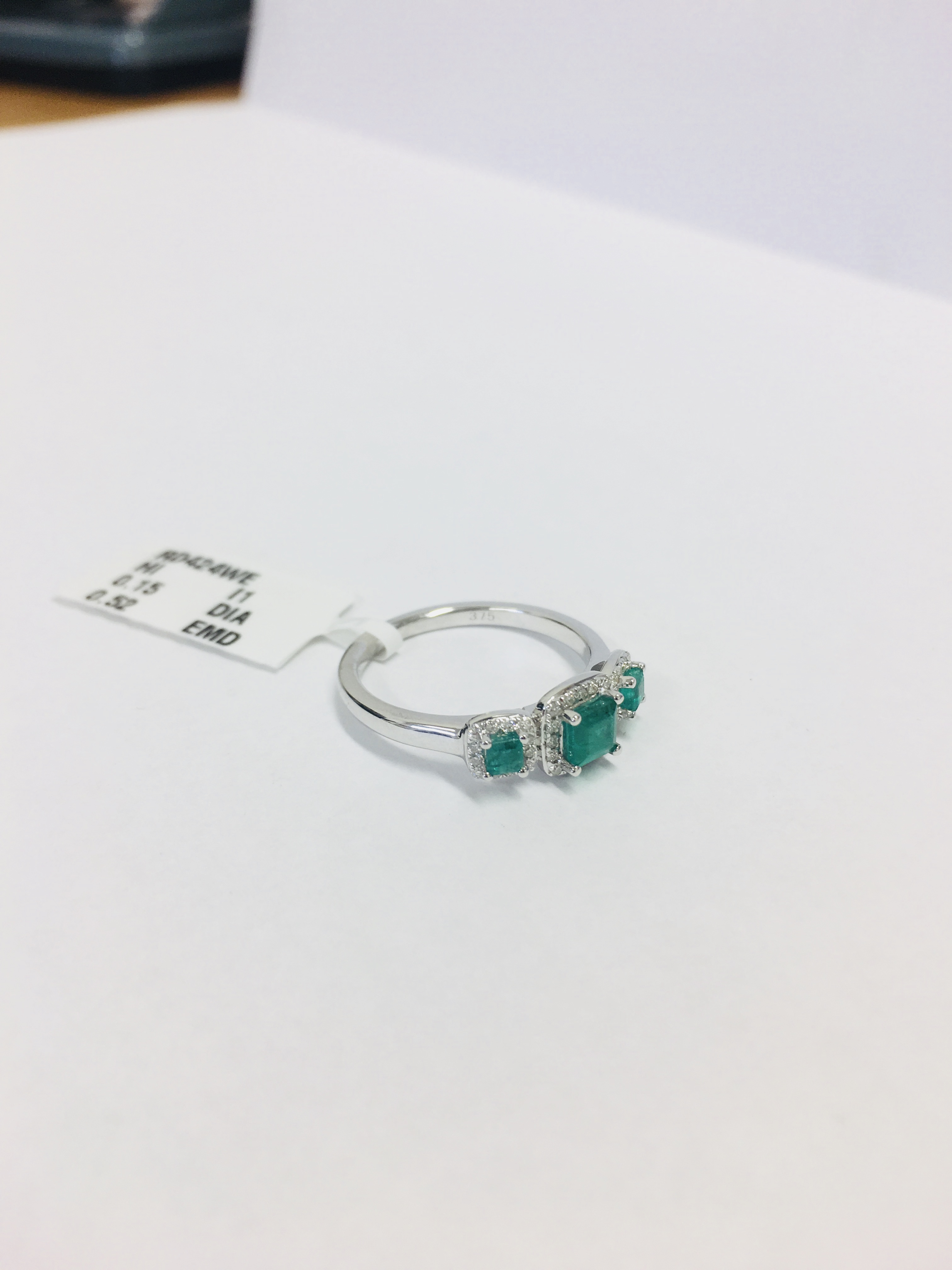9Ct White Gold Diamond Emerald Cluster Ring, - Image 6 of 6