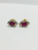 9Ct White/Yellow Gold Ruby Diamond Earrings,