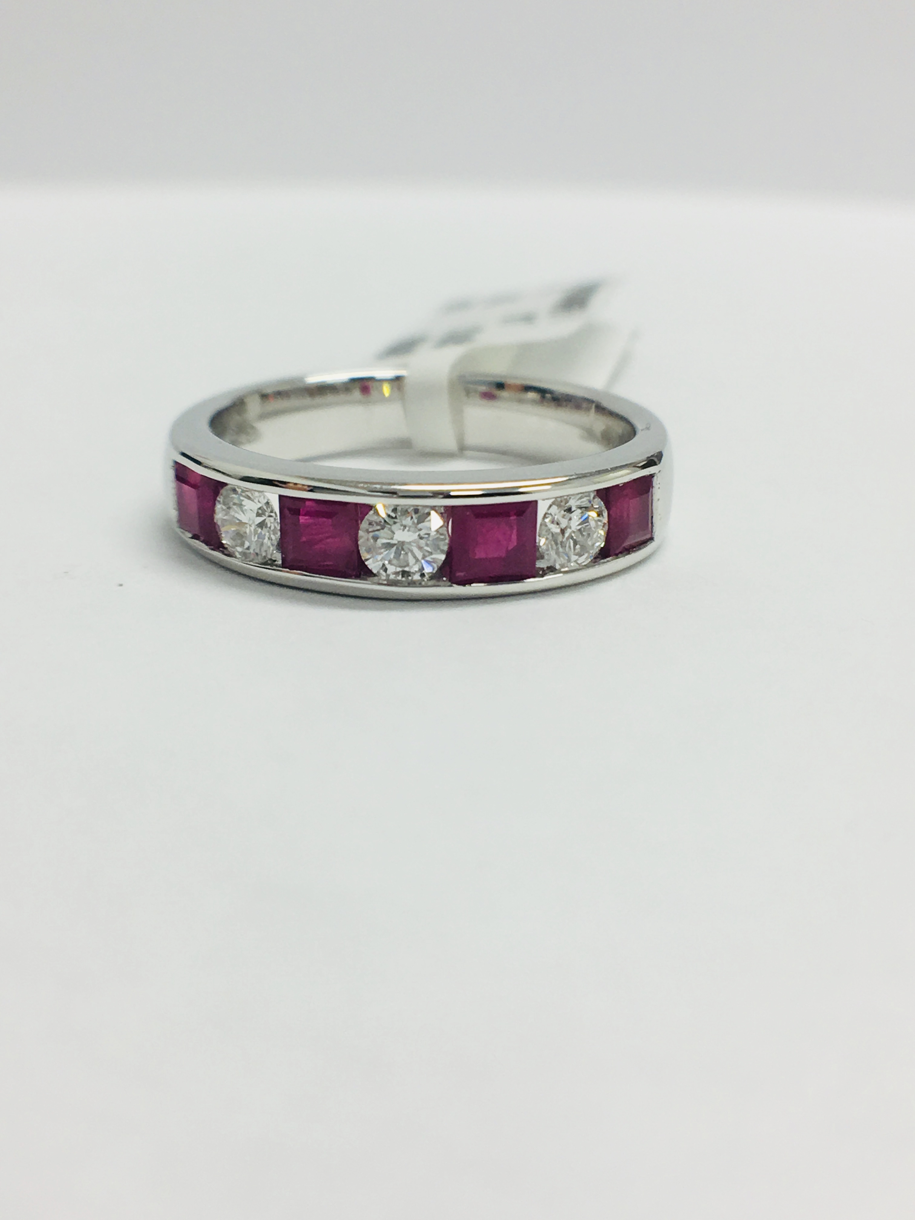 9Ct White Gold Ruby Diamond Channel Set Ring, - Image 2 of 9
