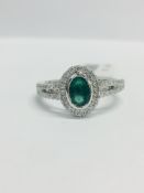 9Ct White Gold Emerald Diamond Cluster Ring,