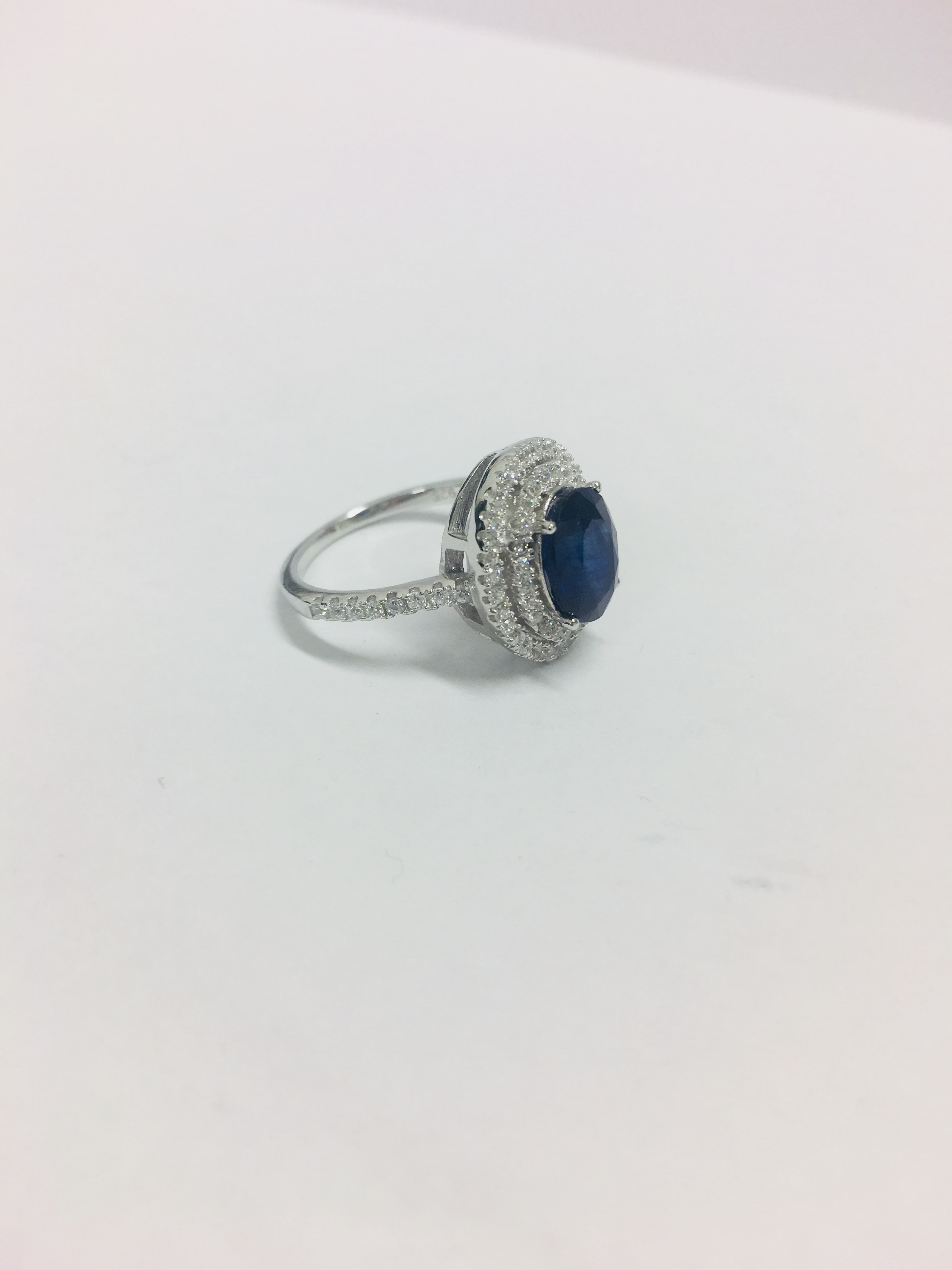 Sapphire Diamond Cluster Ring, - Image 12 of 17