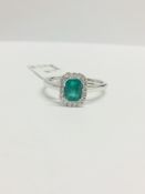 9Ct White Gold Emerald Diamond Cluster Ring,