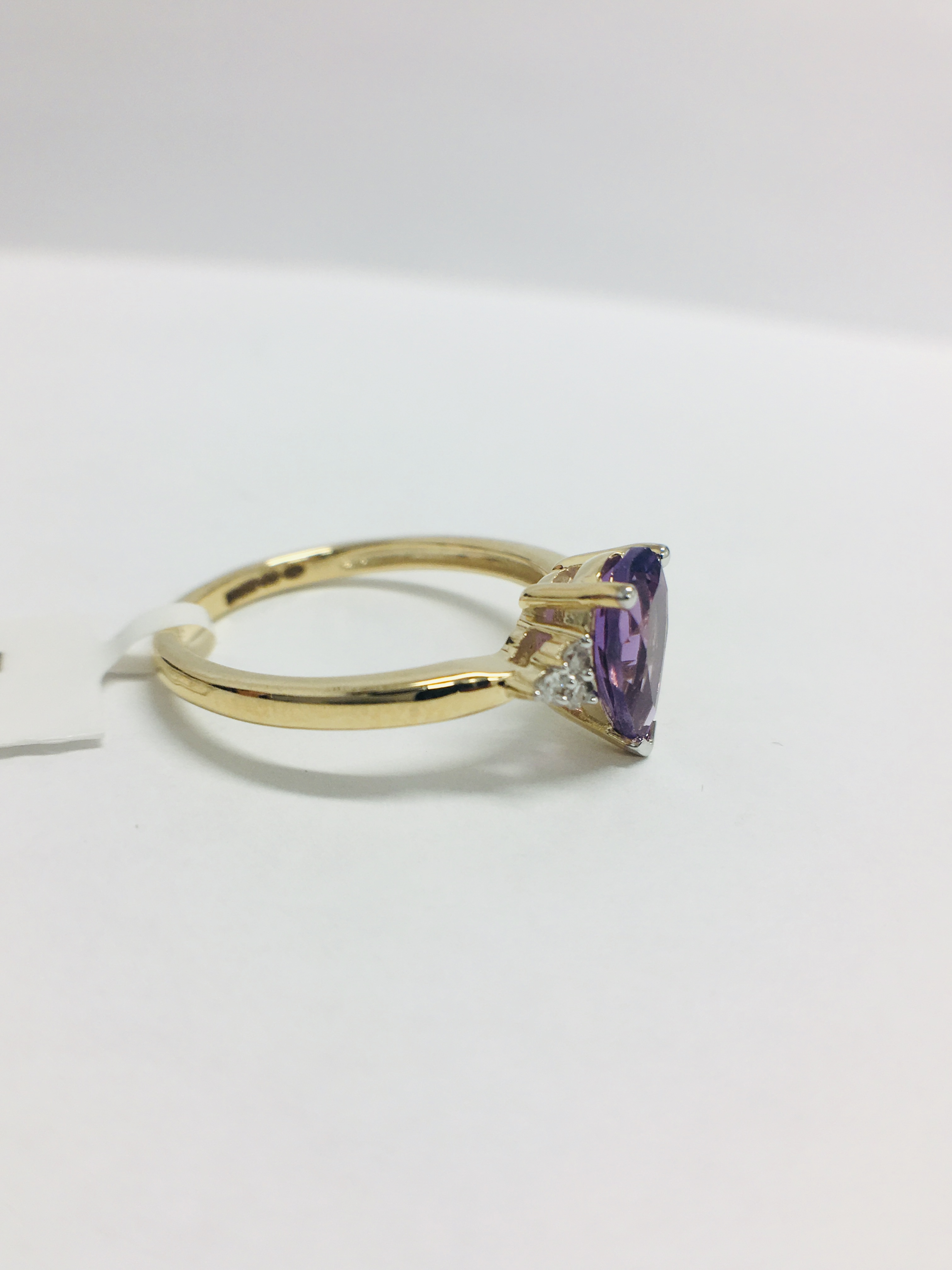 9Ct Yellow Gold Amethyst Diamond Navette Style Dress Ring, - Image 7 of 10