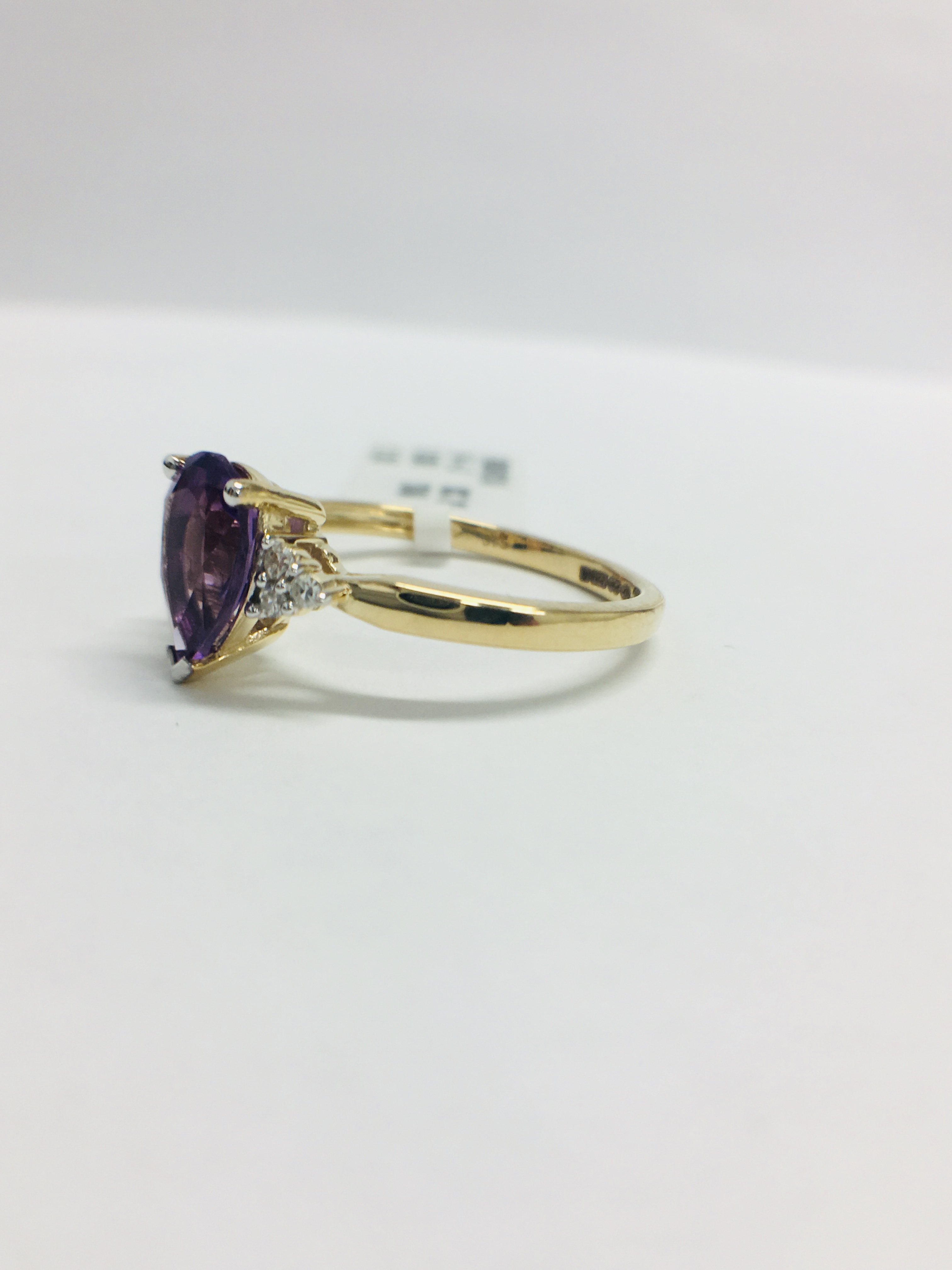 9Ct Yellow Gold Amethyst Diamond Navette Style Dress Ring, - Image 2 of 10