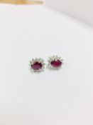 1.60Ct Ruby And Diamond Cluster Style Stud Earrings.