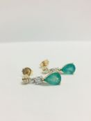 9Ct White/Yellow Gold Emerald Diamond Earrings,