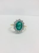 18Ct Emerald And Diamond Cluster Ring,