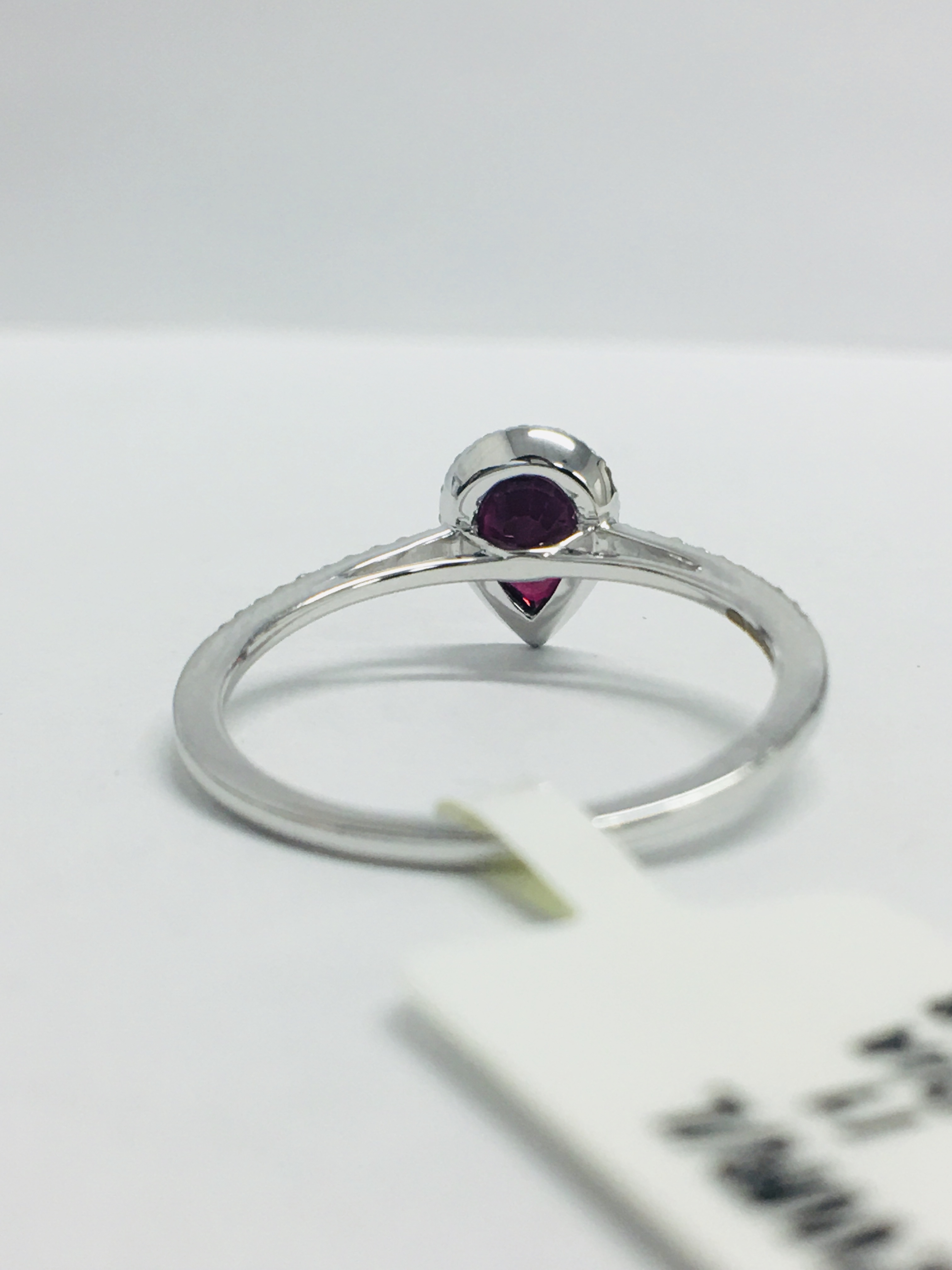 9Ct White Pearshape Ruby Diamond Ring, - Image 6 of 11