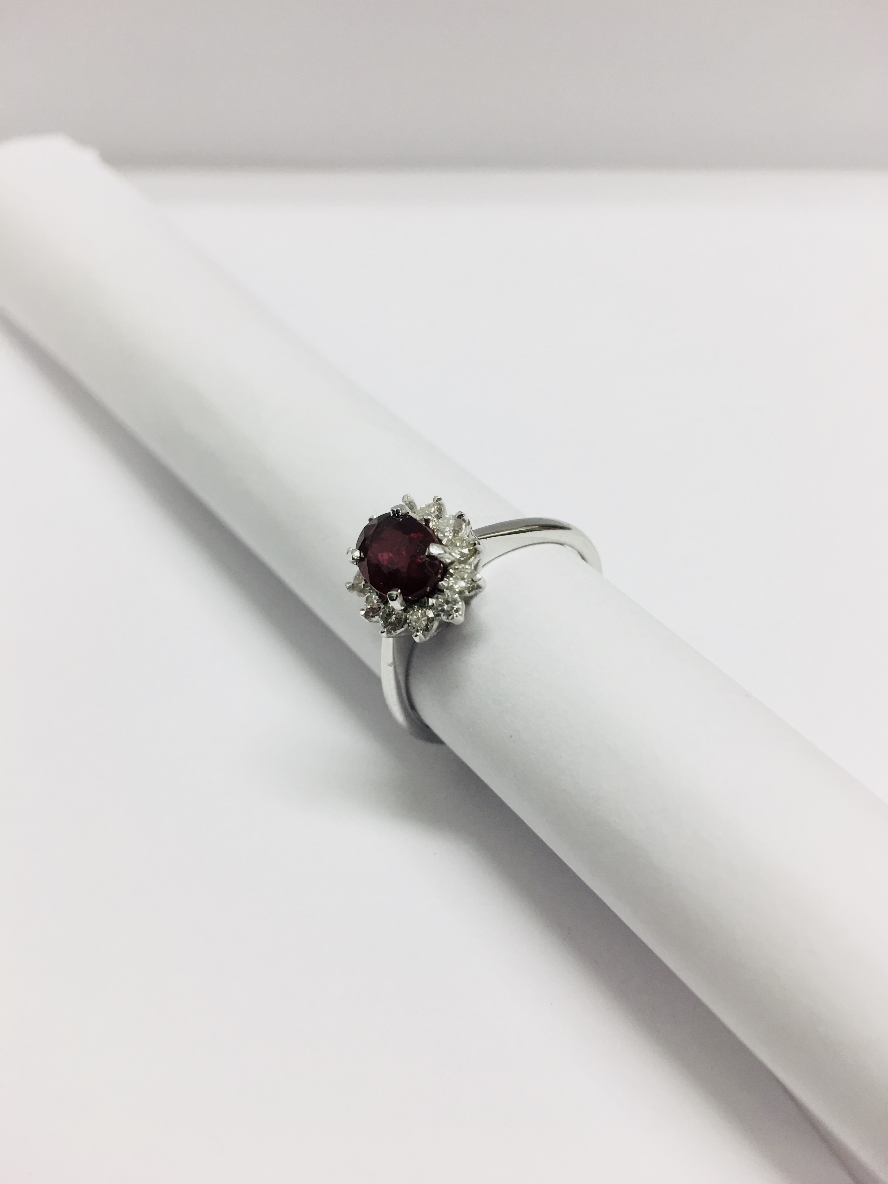 0.80Ct Ruby And Diamond Cluster Ring Set With A Oval Cut(Glass Filled) Ruby - Image 9 of 9