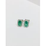 9Ct White Gold Emerald Diamond Stud Earrings,