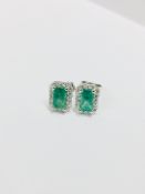 9Ct White Gold Emerald Diamond Stud Earrings,