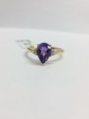 9ct yellow gold Amethyst and diamond ring