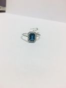 9Ct White Gold Blue Topaz Diamond Cluster Ring,