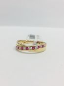 9Ct Yellow Gold Ruby Diamond Crossover Band Ring,