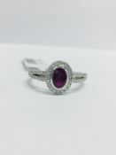 9Ct White Gold Ruby Diamond Cluster Ring,